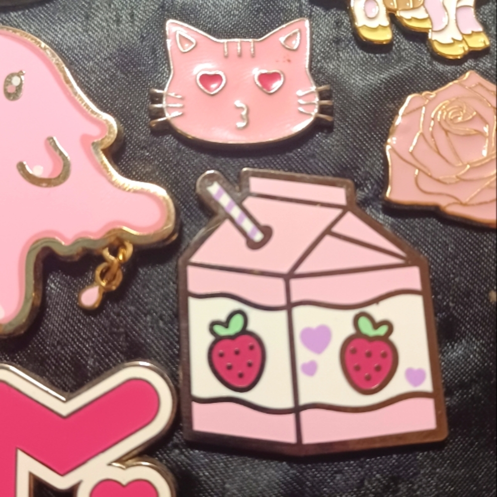 NattyCat Pins Enamel Pin Pink Strawberry Cow Milk